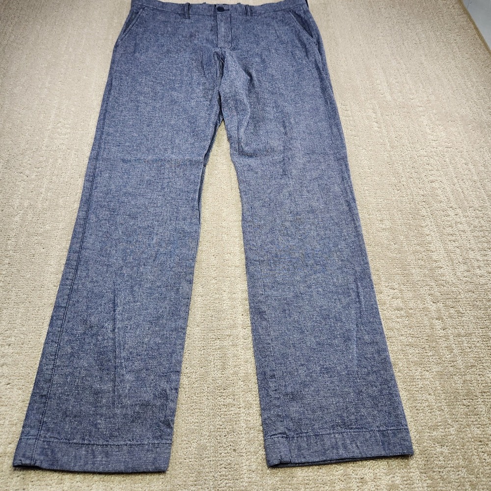 J crew Pants Men 34x34 770 Straight Chambray Linen Blend Trouser Blue Wealth
